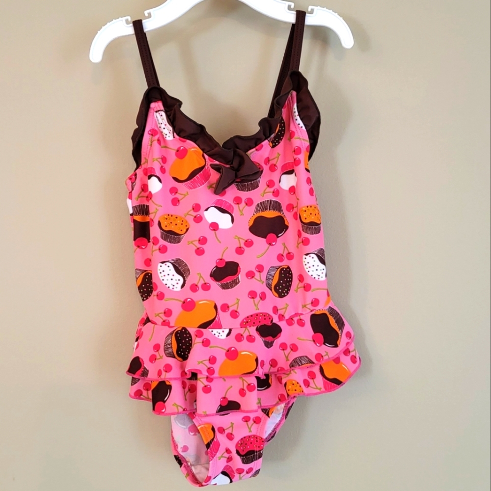 Cupcake print pink/brown one piece swimsuit